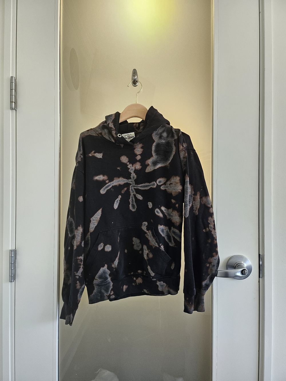 Black Crewneck Hoodie with Bleach Splatter